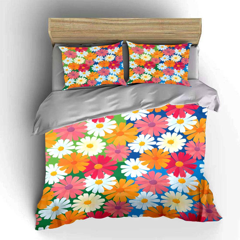 Colorful Floral Daisy Pattern Bedding Duvet Cover Set  (1*Duvet Cover 2*Pillowcases, without duvet insert)