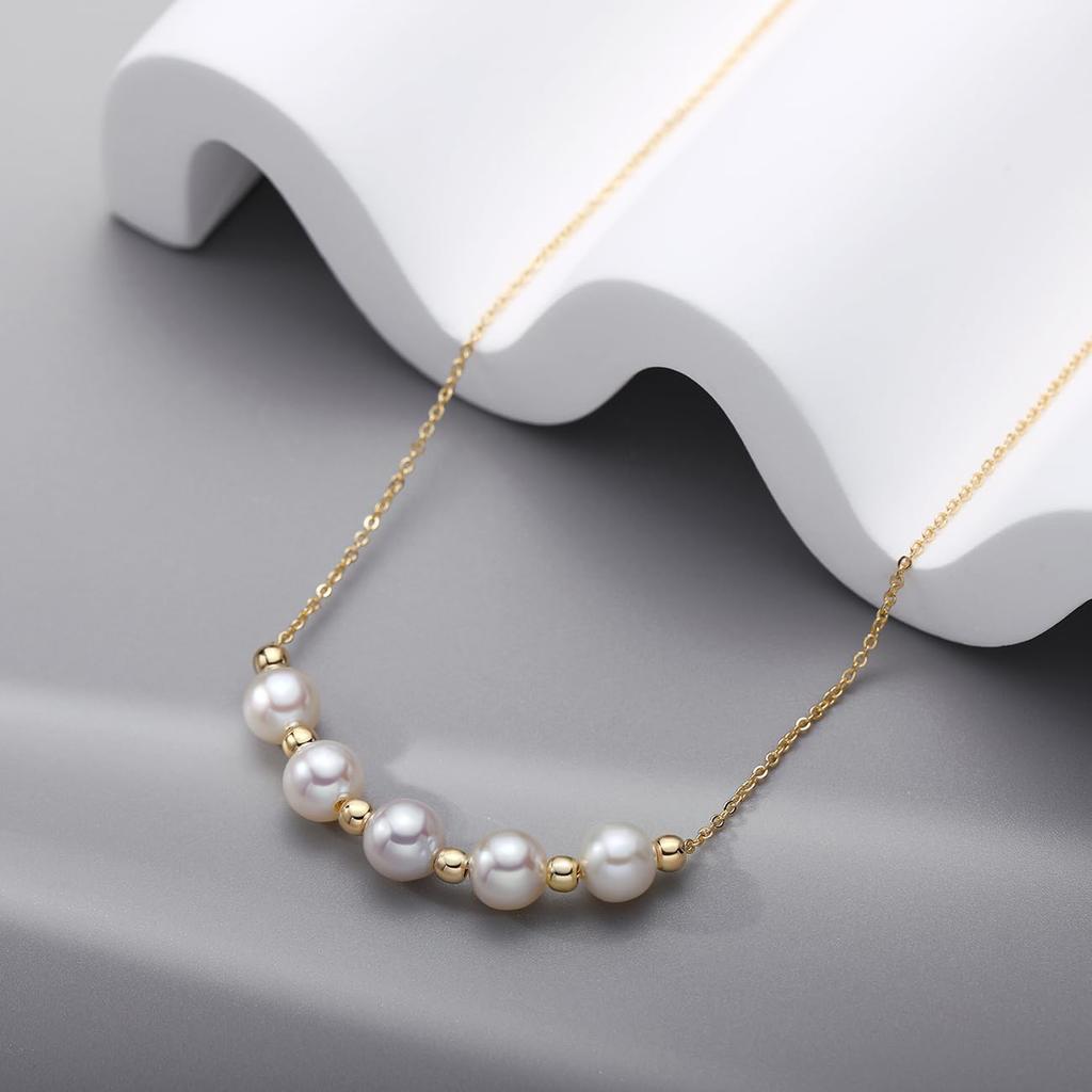 Genuine Pearl Necklace for White Freshwater 14K Handmade 45cm NP11J [Stjarna] Women, Pearl, 6-7mm, Gold, Necklace, Adjustable,