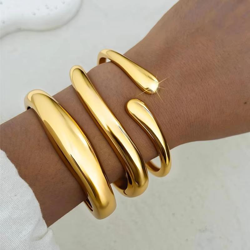 3 Stuks Vintage Dikke Brede Armbanden Set voor Vrouwen Punk Eenvoudig Gouden Kleur Geometrische Manchet Armbanden Trendy Feest Hip Hop Sieraden Nieuw
