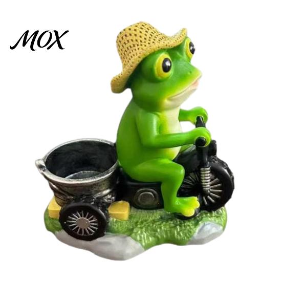 Charmant Tafereel Kikker Decor Fietsende Figuur, Creatieve Bloempot, Hars Tuinbeeld, Weerbestendig Miniatuur Micro Landschap Succulenten