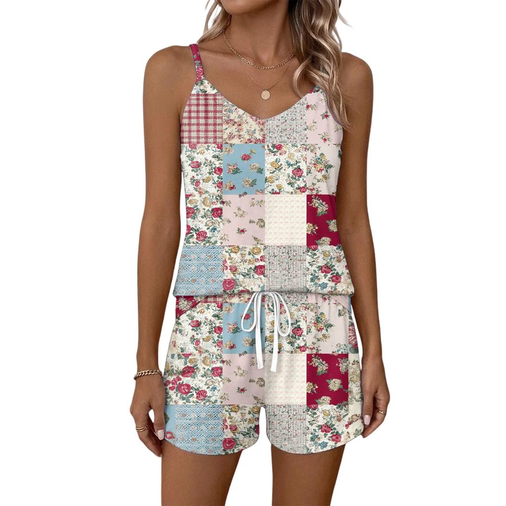 Zomer Casual Tweedelig Set voor Dames Mouwloze Tanktop met Vierkante Hals en Shorts met Trekkoord Taille en Zakken Lichtgewicht