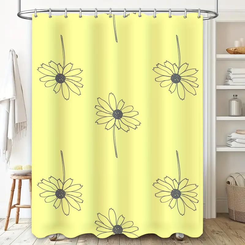 Delightful Floral Shower Curtain 180 X 240Cm Yellow Daisy Print Waterproof Bath Decoration For Home Decor In Bathroom Accessorie