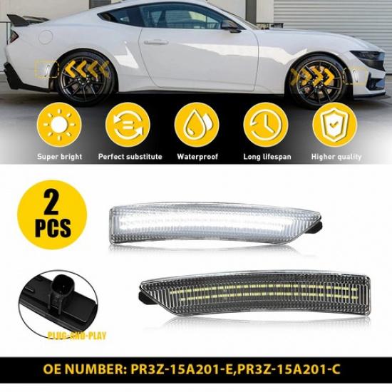 2X White LED Lamp Marker Side Light Front For Ford 2024-25 Mustang PR3Z-15A201-C
