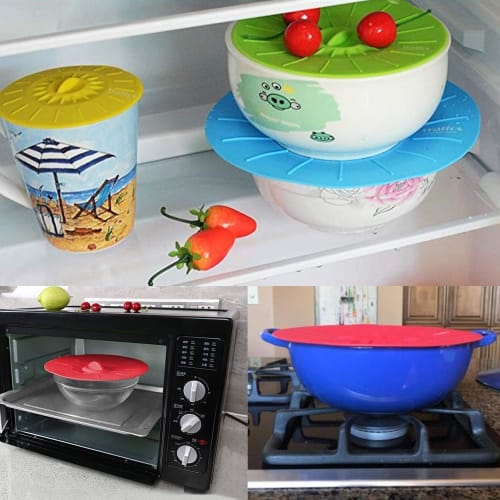 GHDVOP Silicone Lids, Silicone Wraps, Frying Pan Lids, Heat and Cold Resistant Silicone Lids, Pot Lids, Silicone Mug Lids, Airtight Lids for Food Stor