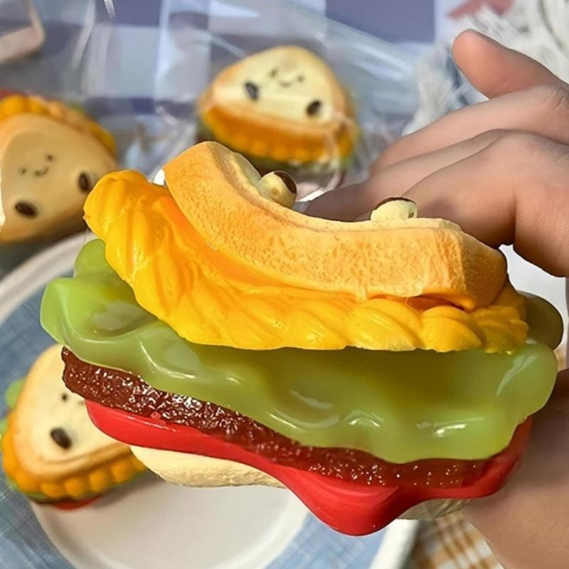 Squeeze Food Stress Toy Sensory Decompression Toy For Children Adult Soft PVC Sandwich Play Food for Tension Eliminate