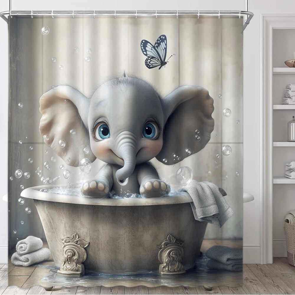 Adorable Baby Elephant Shower Curtain -Whimsical Bath Time Design for a Fun and Cozy Bathroom,Perfect for Kids and Animal Lovers