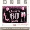 2D Pink Black 60th Birthday Backdrop, Women 60 Years Old Party Background