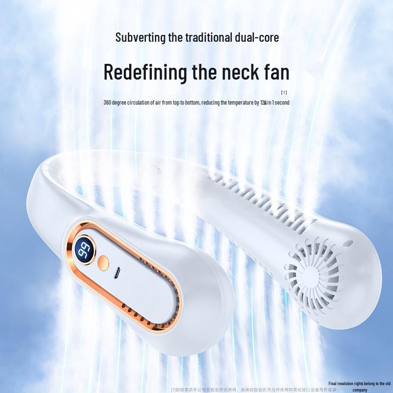USB Rechargeable Neck Hanging Fan with Digital Display for Students, Office & Sports