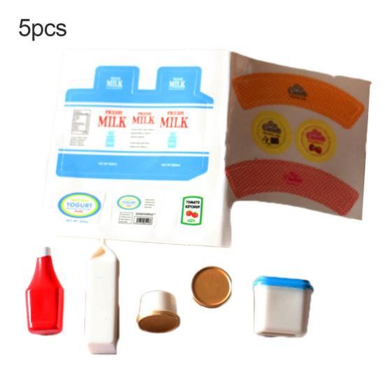 5Pcs/Set Miniature Food Cute Realistic Resin Tiny  Milk Yogurt Ketchup Cans Food Plastic Model Toy for Kids