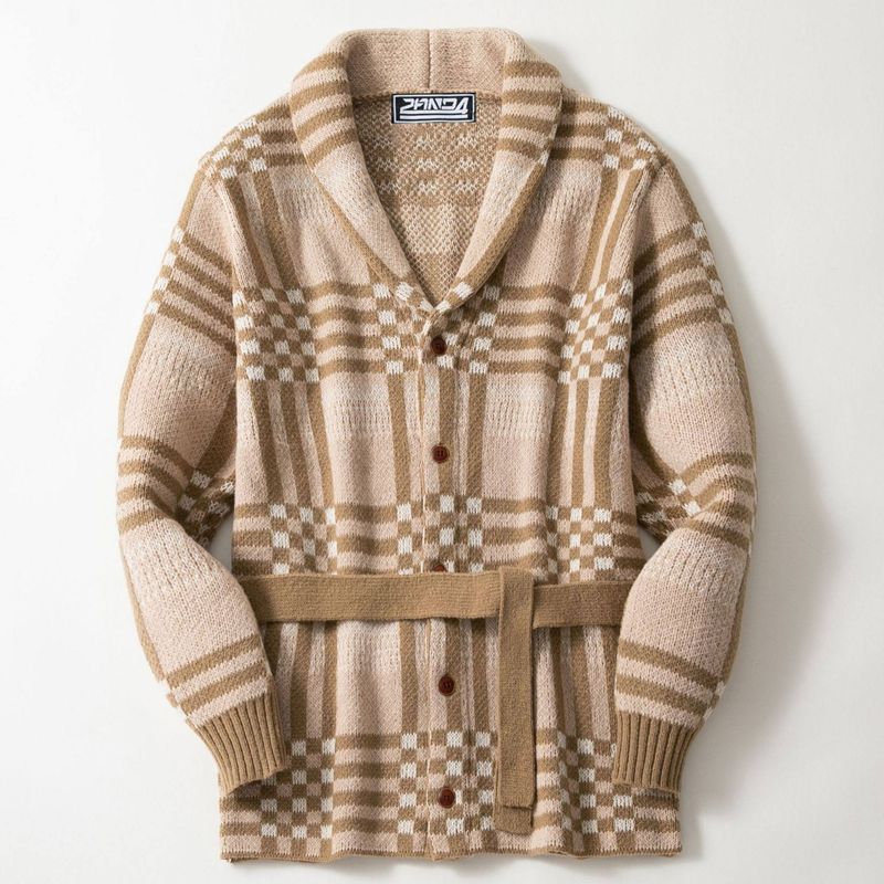 

Мужская одежда через границу Европейский и американский ретро трикотаж средней длины классический клетчатый жаккардовый кардиган куртка свитер Sy0216 Khaki XL