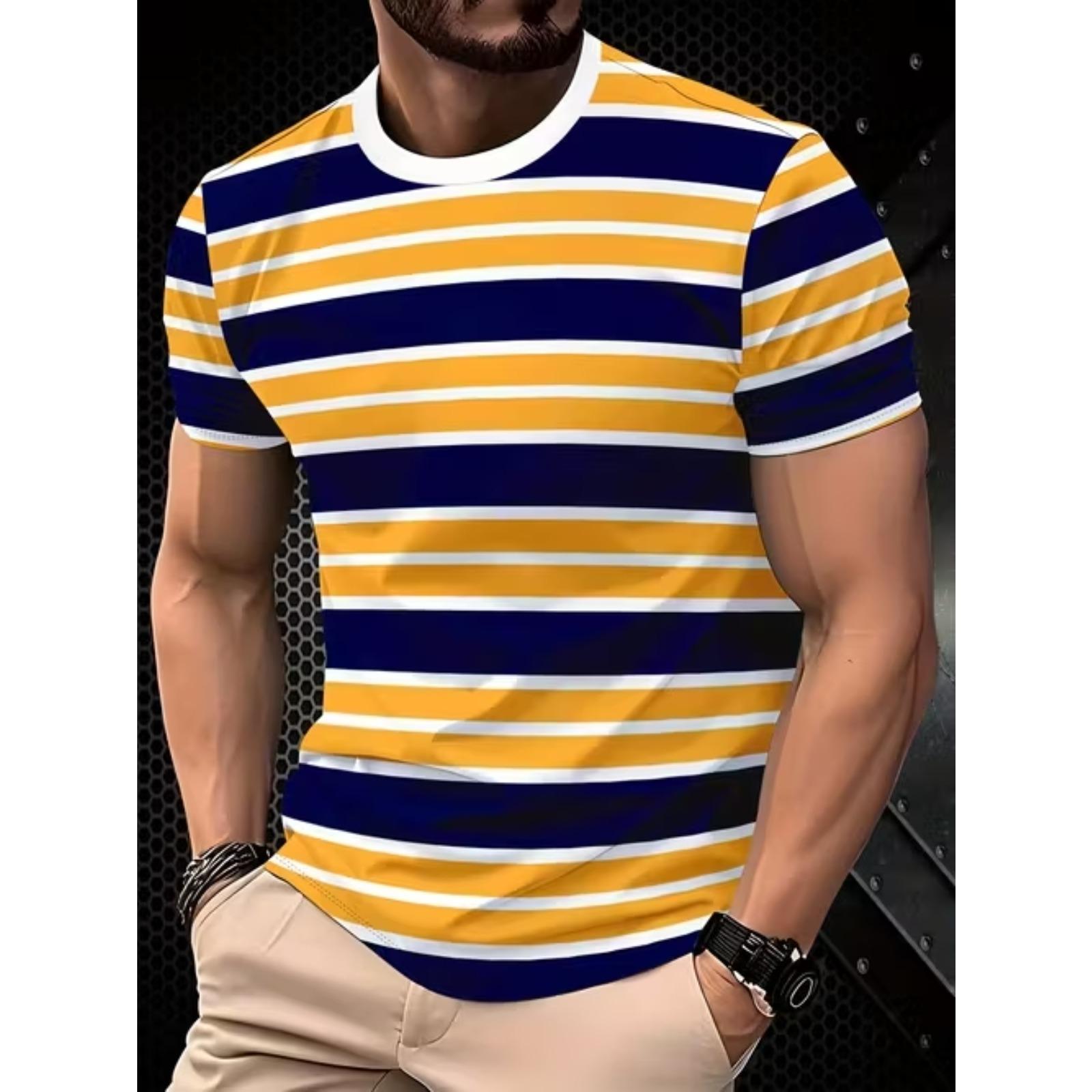 New Summer Men s Fashion T-shirt Personality Geometric Pattern Printed Men s T-shirt Top XS жёлтый