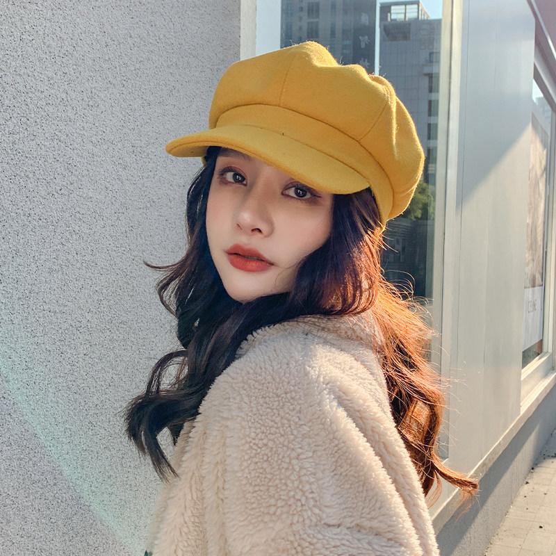 ins octagonal hat autumn and winter black beret versatile British retro newsboy hat trendy hat