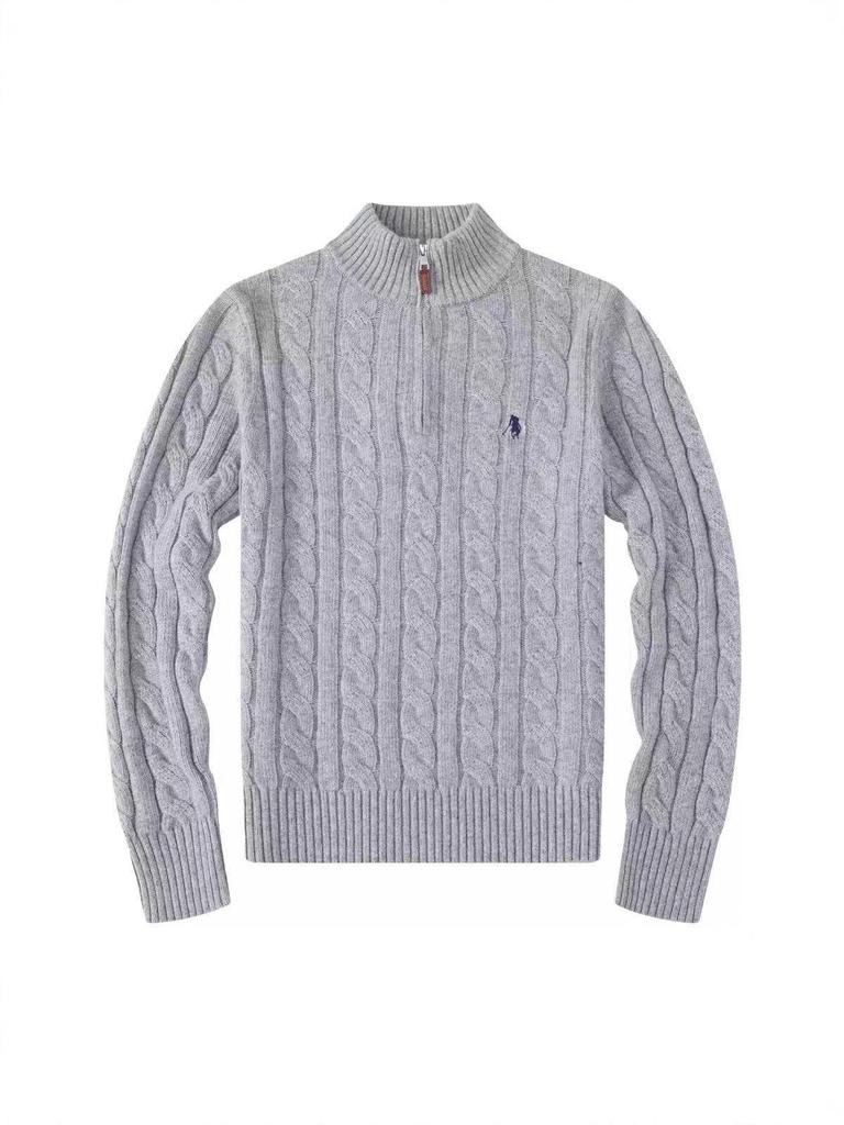 Herren Zopfstrick Wollmischung Halb-Zip Stehkragen Pullover