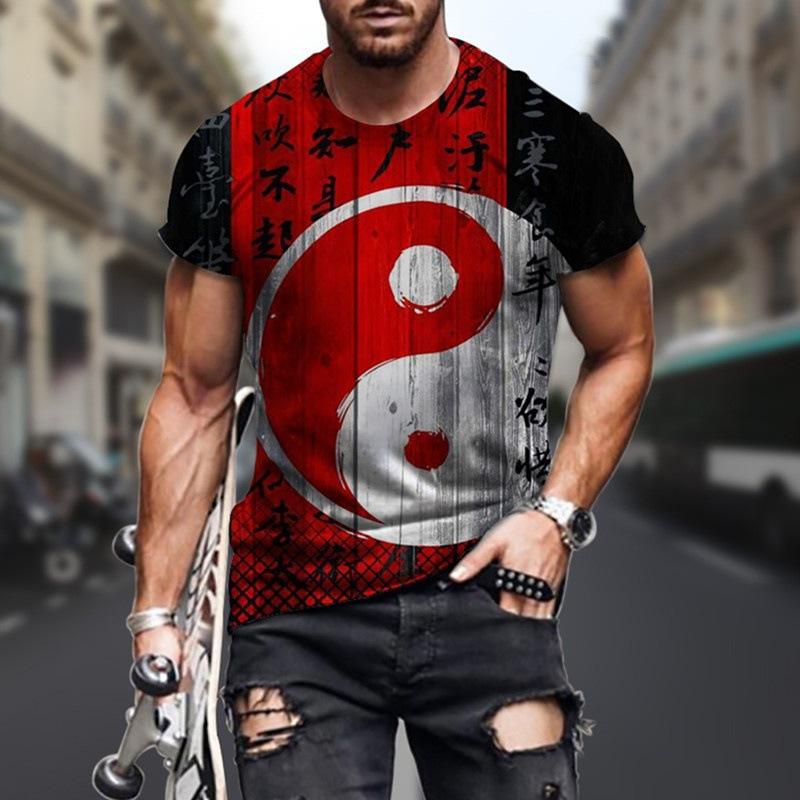 

Summer Men s 3D Digital Printed Yin-yang Bagua Men s Earth Short Sleeved T-shirt 6XL