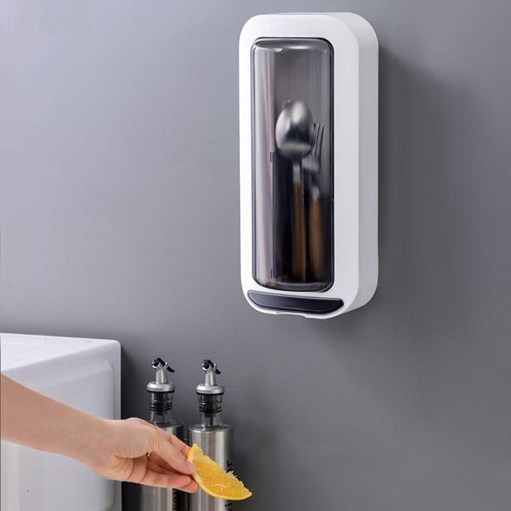Wall Mounted Rotating Chopsticks Cage Punch-Free Tableware Storage Holder  Kitchen