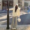 Women's Gray Micro-Flare Sweatpants: 2025 Autumn/Winter Korean Style, Wide Leg, Plus Velvet, Thickened Casual Pants.