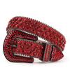 Maßgeschneiderter Gürtel mit Schnallenlogo, Rot, Braut-Strasssteine für Damen, Western-Cowgirl, Bling Bling, Diamantbesetzter Ledergürtel für Kleid