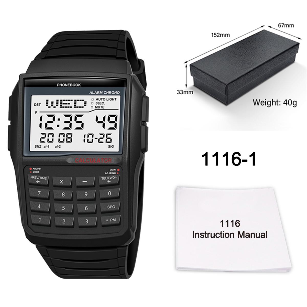 

New dual-time zone sports-style calculator watch, men s digital wristwatch, timer, casual notebook-style men s watch