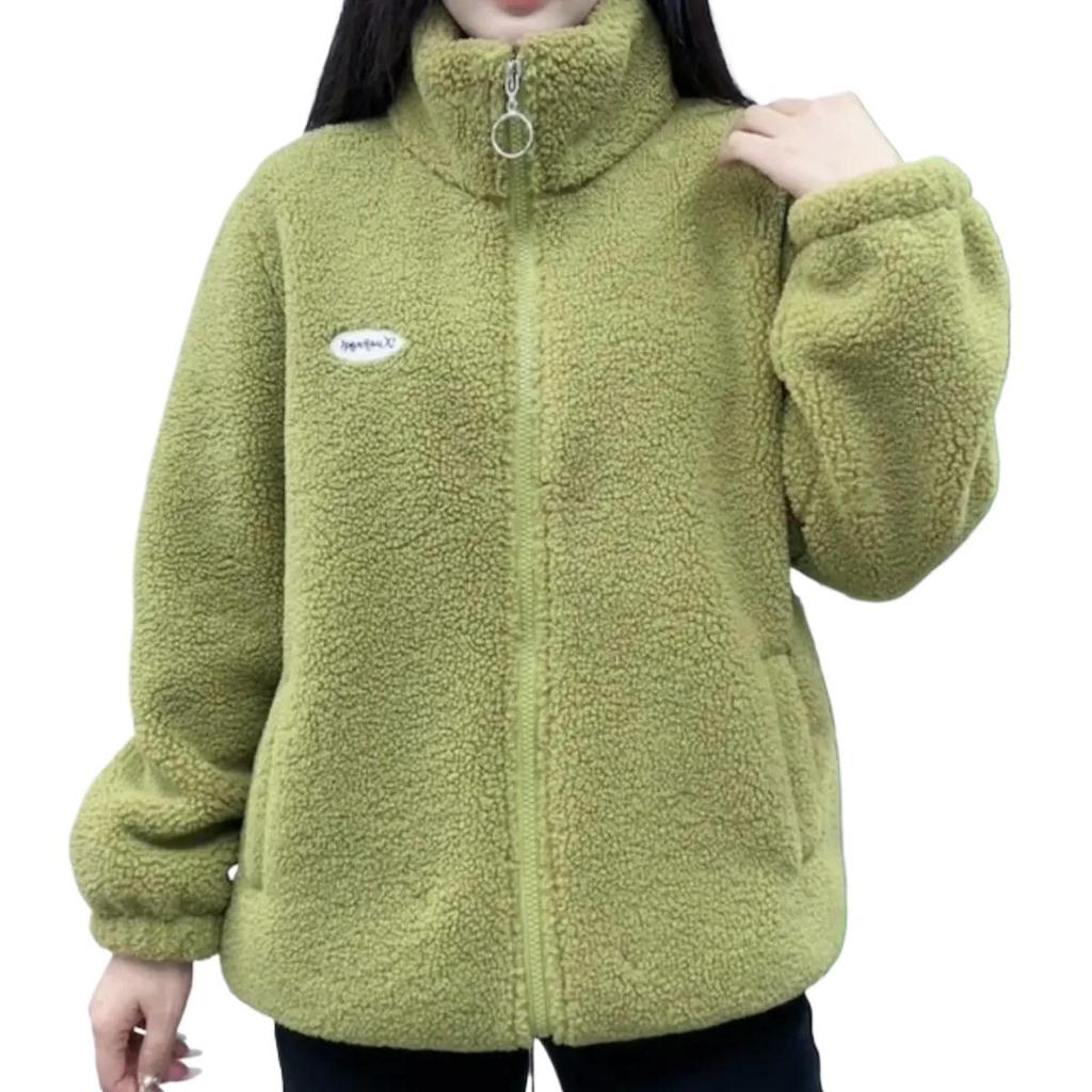 Women's Lambswool Fleece-Lined Stand-Up Collar Winter Cotton Coat