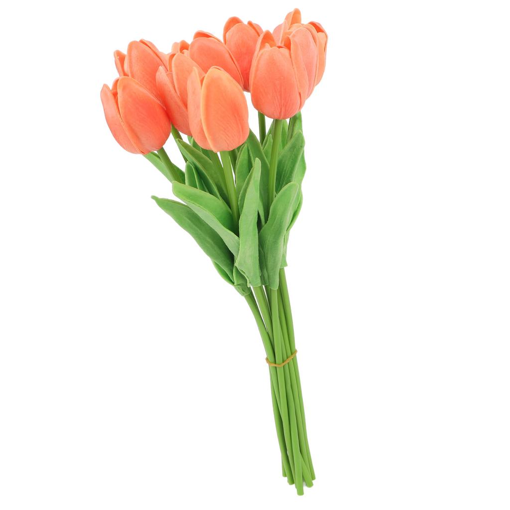 10pcs Artificial Tulip Flowers High Simulation Flowers Decor for Living Room Dinner Table Orange