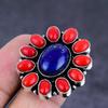 Lapis Lazuli, Coral Gemstone 925 Sterling Silver Jewelry Ring Size 7