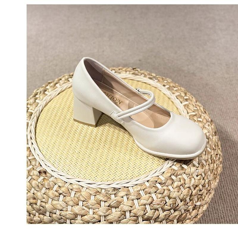 Moda Verano 2024 Nuevo Cabeza Redonda Color Sólido Hebilla de Una Línea con Boca Ligera Versátil Cómodo Mary Jane Zapatos de Salón para Mujer