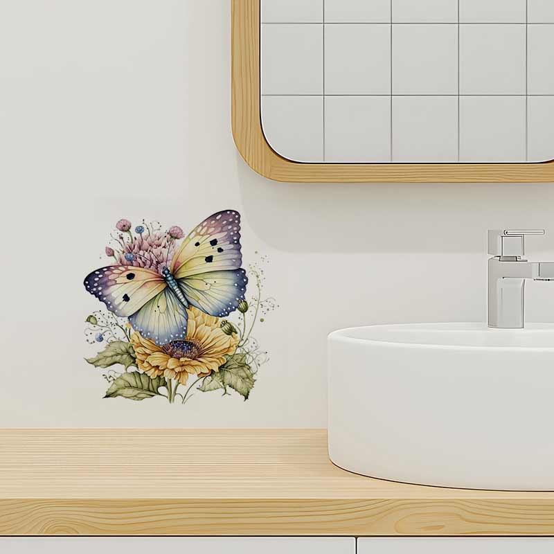 Colorful Butterflies And Flowers Wall Sticker Bathroom Toilet Decor Decals Living Room Cabinet Home Decoration Transparent Waterproof Decals M760