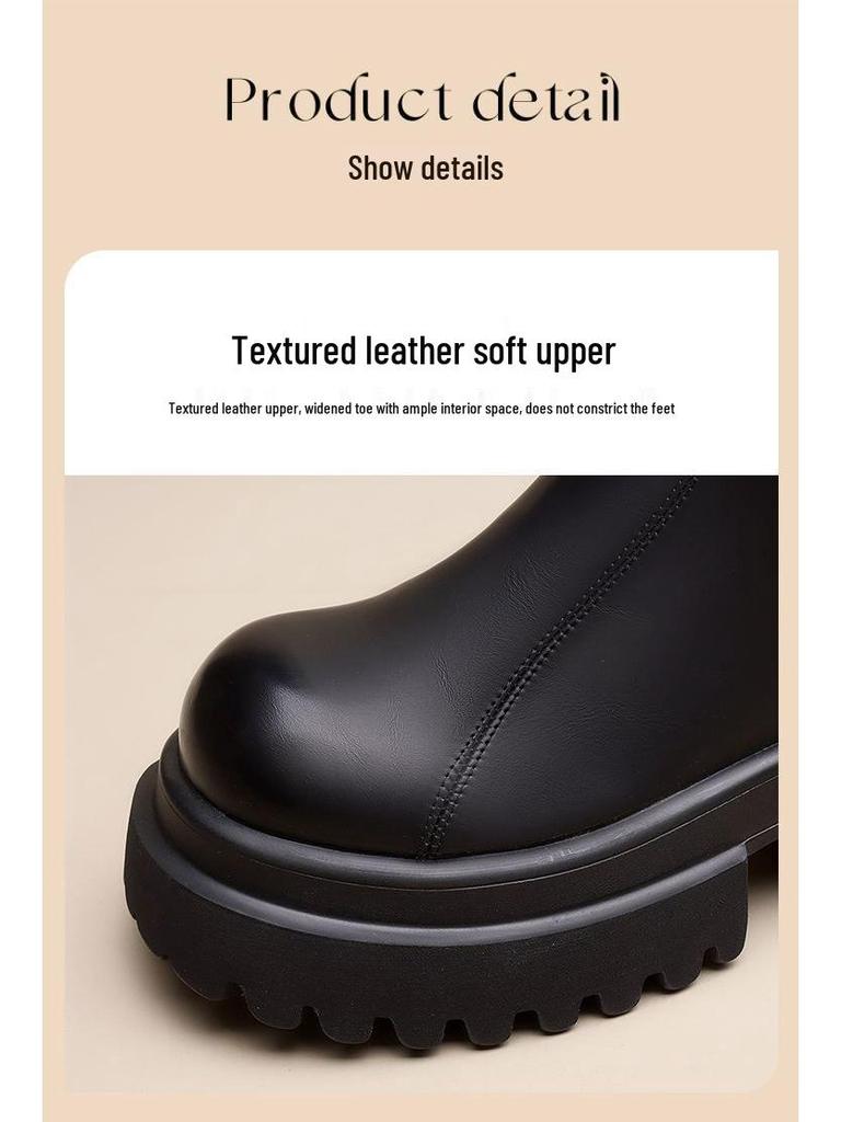 Women's 2025 Autumn/Winter British Style Thick-Soled Platform Chelsea Boots – Height-Increasing & Slimming Retro Short Boots
