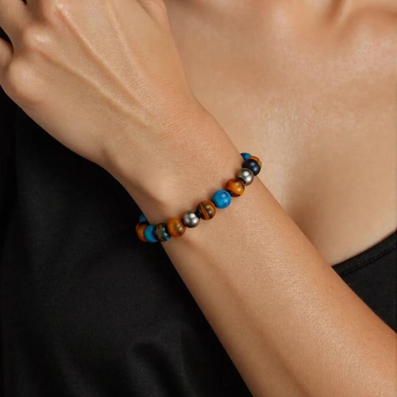 Natürliches Obsidian Tigerauge Magnetisches Stretch-Armband Verstellbares Handgefertigtes Perlen-Armband Für Wellness