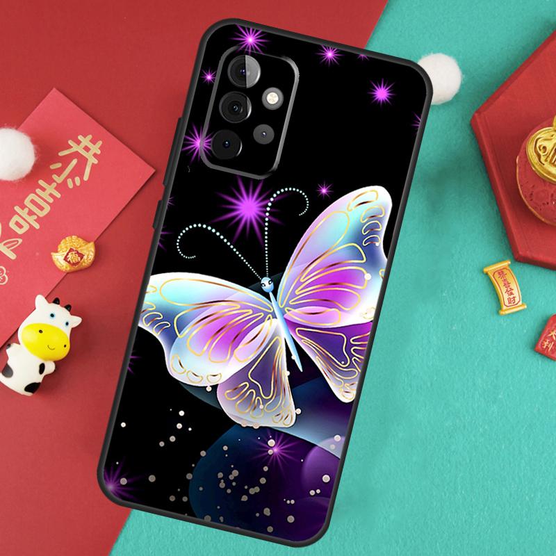Black Beautiful Butterfly Case For Samsung Galaxy A34 A54 A14 A15 A25 A35 A55 A53 A33 A13 A52 A32 A12 A51 A71 Cover