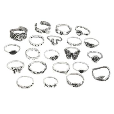 21PCS Multifuntional Heart Rings Set Finger Rings Adjustable Rings Alloy Texture Suitable for Music Festivals and Daily