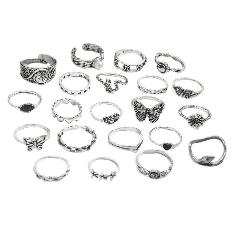 

21PCS Multifuntional Heart Rings Set Finger Rings Adjustable Rings Alloy Texture Suitable for Music Festivals and Daily 1