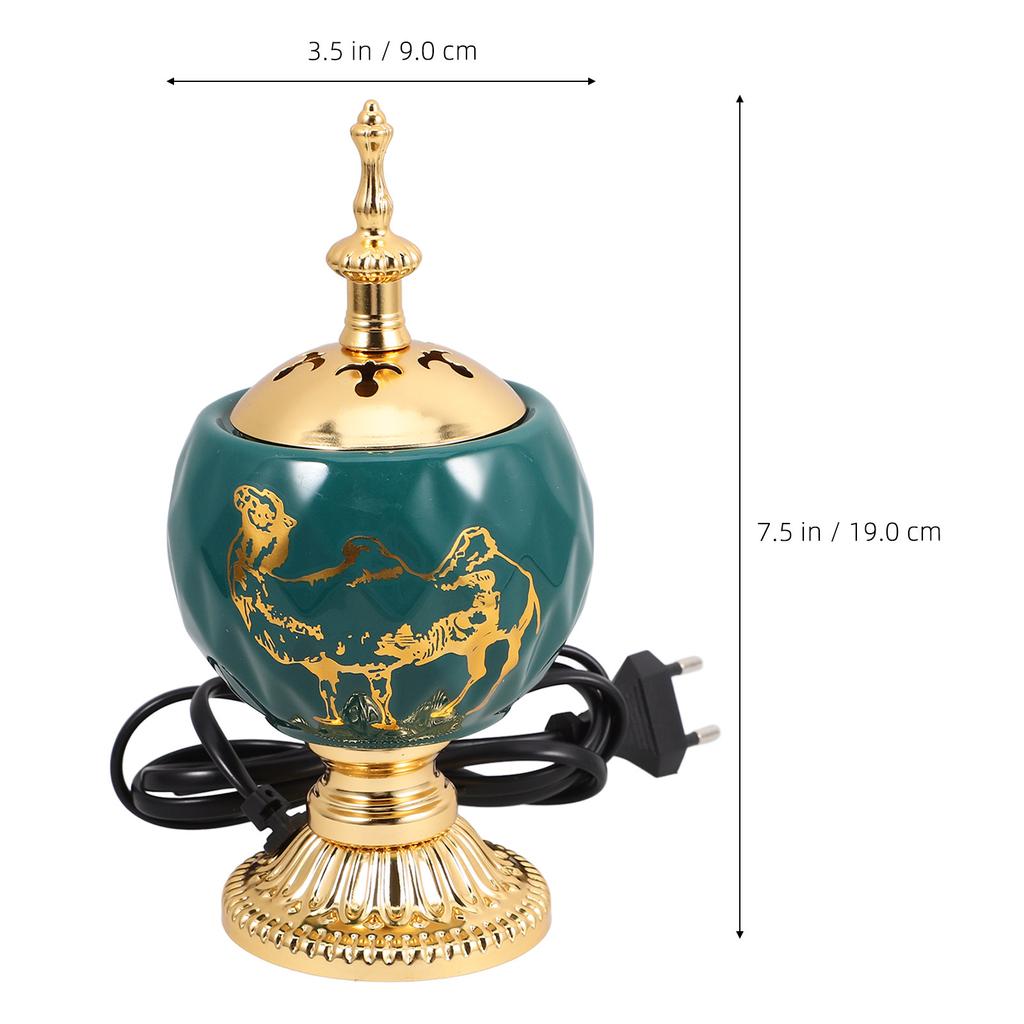 Electric Incense Burner Aroma Incense Stove Portable Desktop Burner Ornament Vintage Metal Censer Holder for Living Room Bedroom