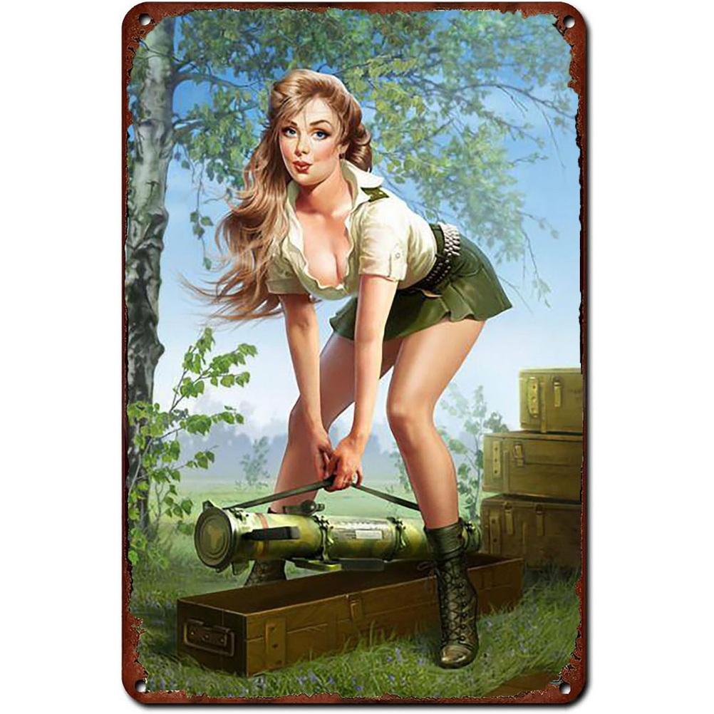 Pinup Girl Metal Tin Signs Plaque Wall Decoration Vintage Military Posters Iron Painting for Man Cave Home Cafe Garden Club B