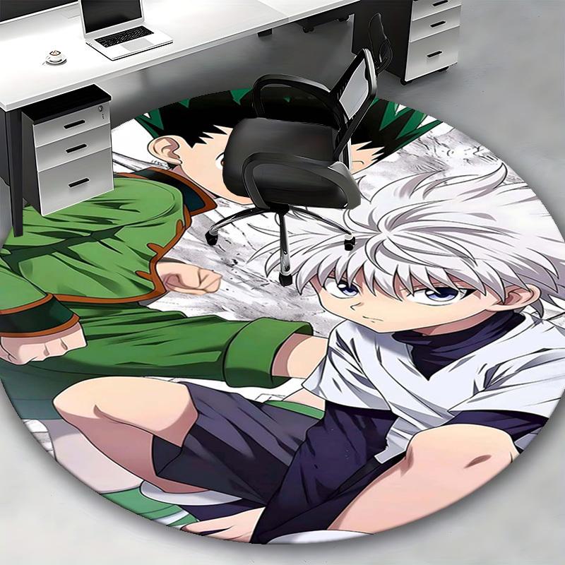1ks Kulatý koberec Hunter x Hunter Killua & Gon - Designový podložka pod židli s motivem anime kreslených postaviček, Protiskluzový koberec do kanceláře, Domácí dekorace, Obývací pokoj