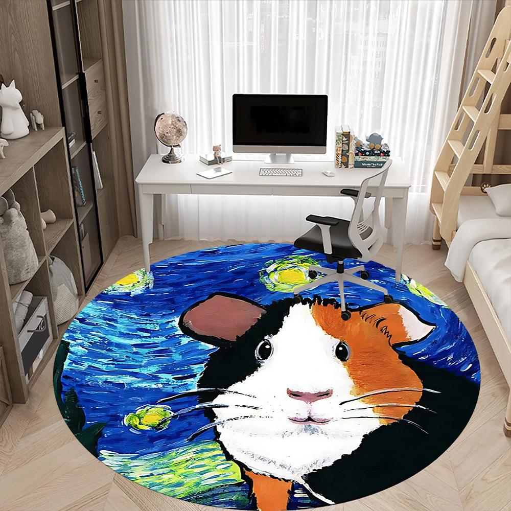 1pc Guinea Pig Office Round Rug, Carpet for Office, Gaming, Lightweight Round Floor Mat yy260205034