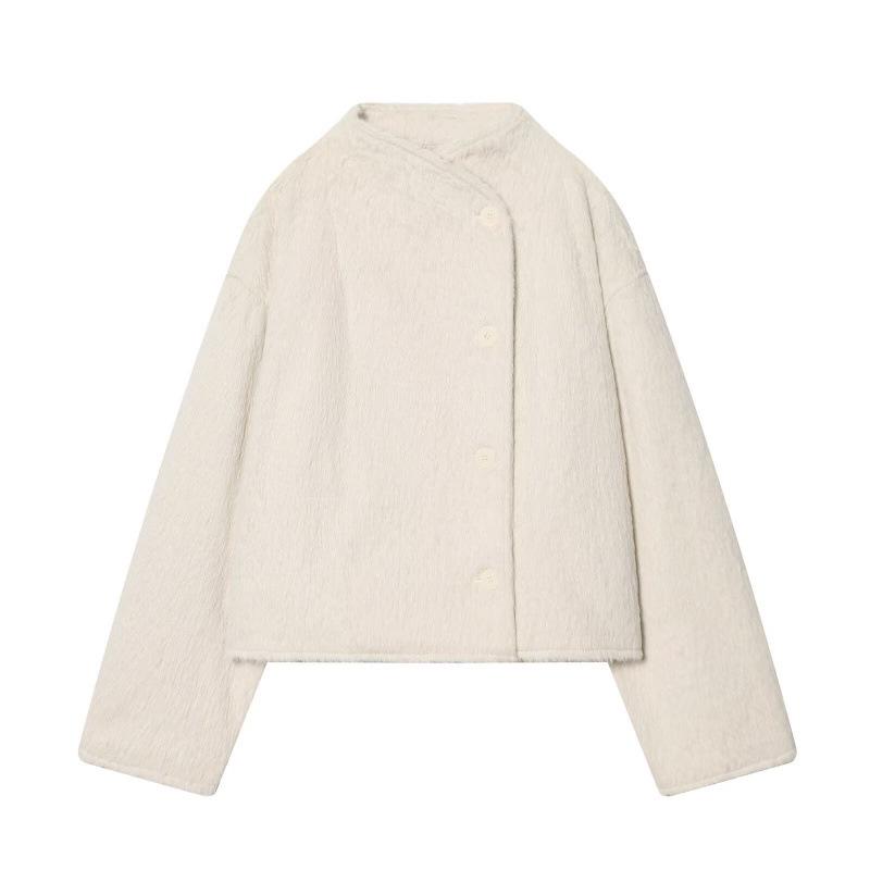 European Style Double-Breasted Plush Winter Jacket 2025 XS грязно-белый