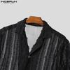 INCERUN Oversized Men Casual Lapel Neck Short Sleeve Tassel See Through Loose Shirts