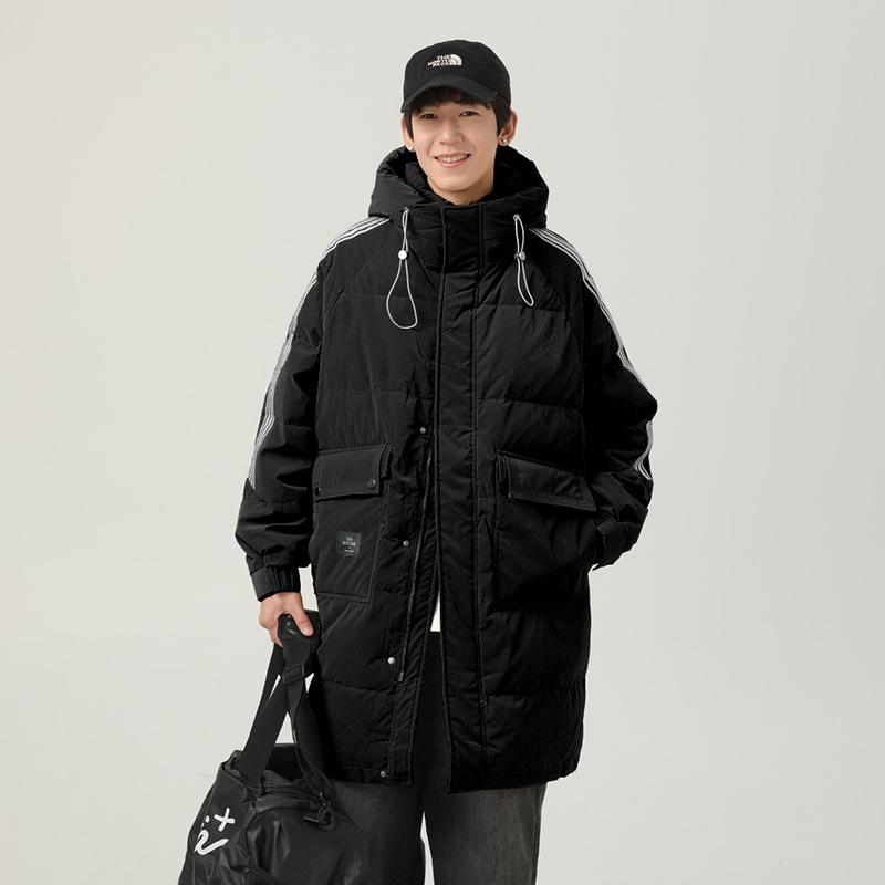 

Mid-length thickened down jacket men s new outdoor couple winter white duck down simple men s hooded jacket trendy M