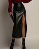 High Waist Leather Slit Midi Skirt - European & American Style, Slimming Bodycon, Solid Color