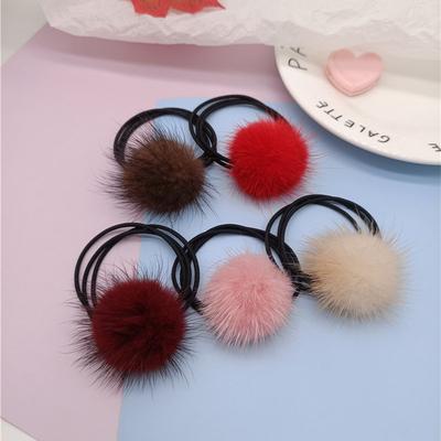 Südkorea-Herbst- und Winter-Kopfbedeckung für Mädchen, großer Haarball, Haarband, Haarseil, Südkorea-Version, niedlicher echter Plüsch-Haarschmuck, Gummiband-Stirnband