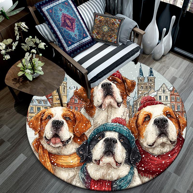 Runder Teppich mit Bernhardiner-Hunden, Teppich für Wohnzimmer, Schlafzimmer, Sofa, Spielzimmer-Dekoration, Rutschfeste Bodenmatte