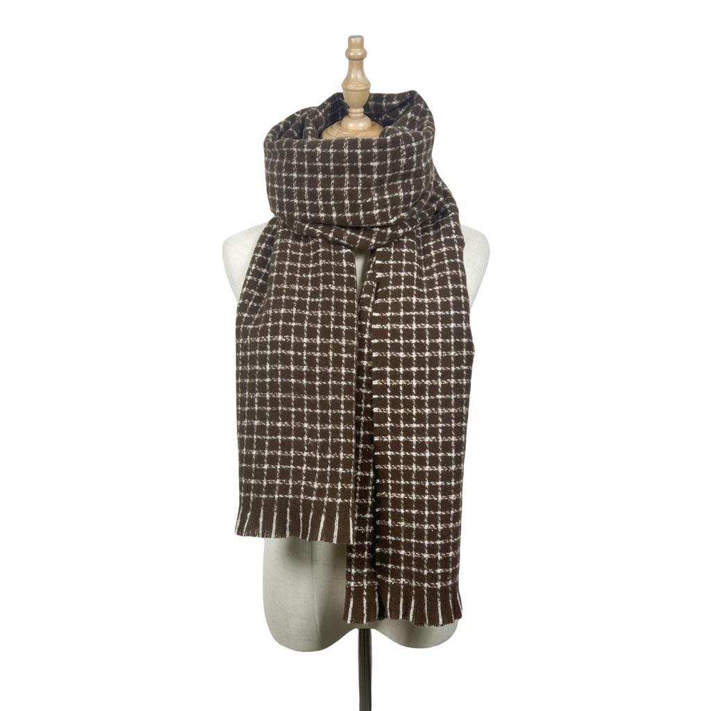 New Angela red scarf women's thickened long autumn and winter senior sense versatile simple plaid warm scarf
