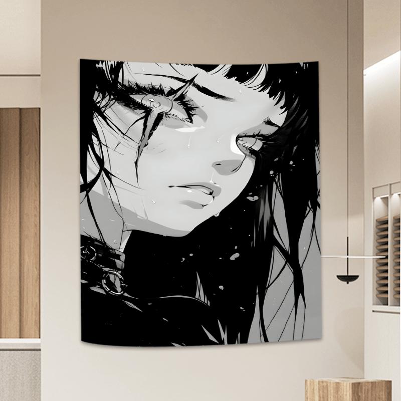 

Anime Girl Tapestry with Scars on Eyes Dramatic Wall Hanging Decorations for Bedroom and Living Room Perfect Gift 74x94cm(29x37in)