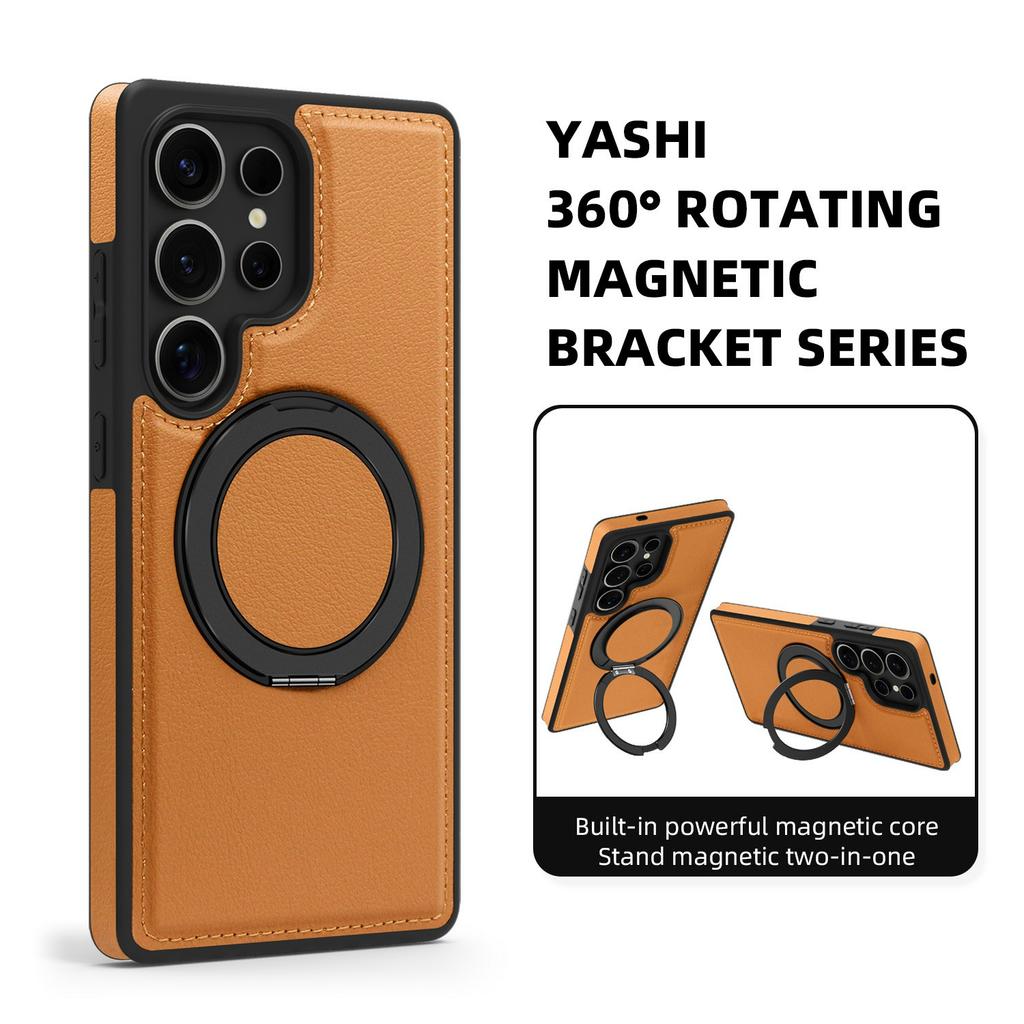 For Samsung Galaxy S25 Ultra Case with Ring Kickstand Magnetic Case PU Leather Back Cover