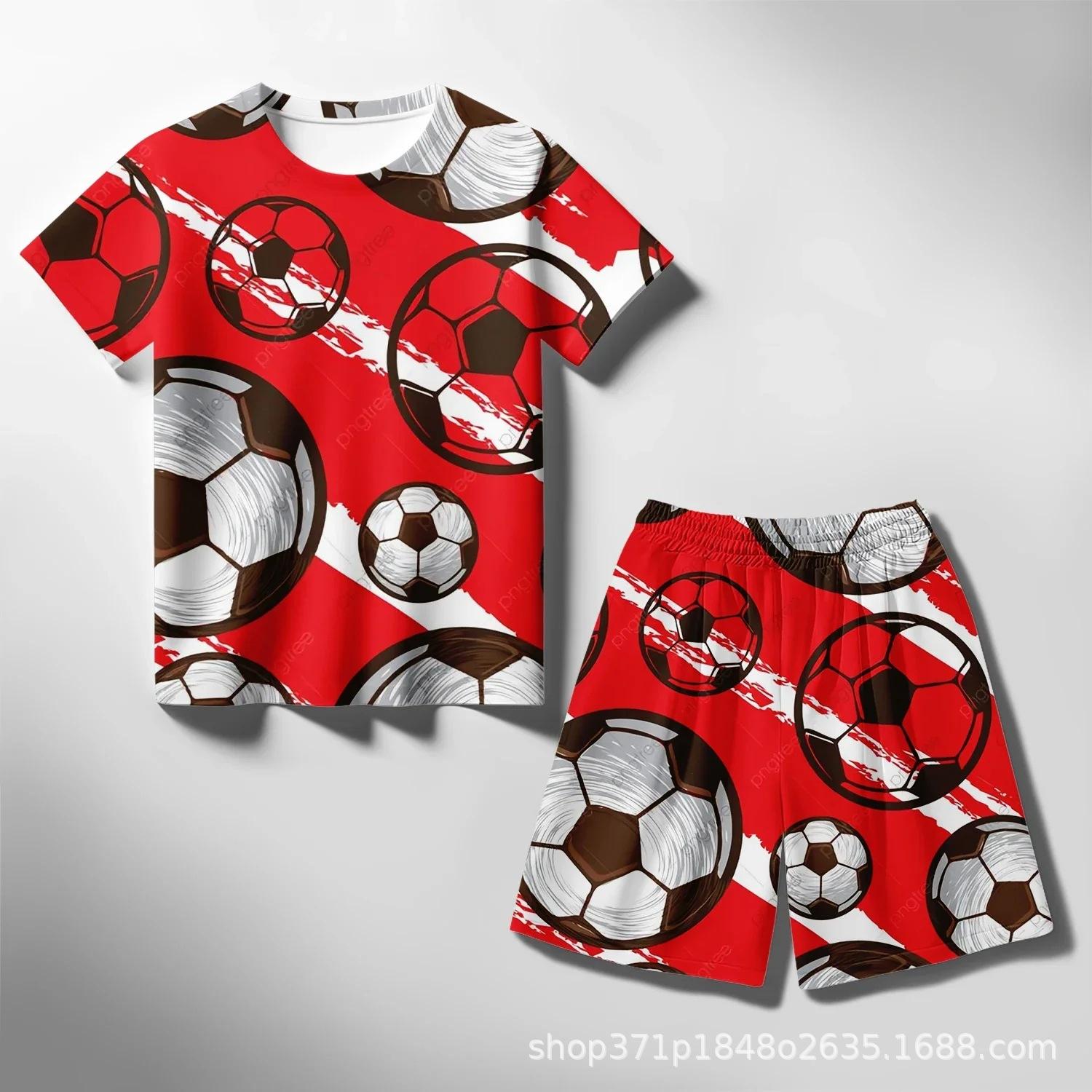 

Летний комплект с круглым вырезом и 3D-принтом футбола, модный и повседневный, с шортами с короткими рукавами, комплекты детской одежды для мальчиков 130