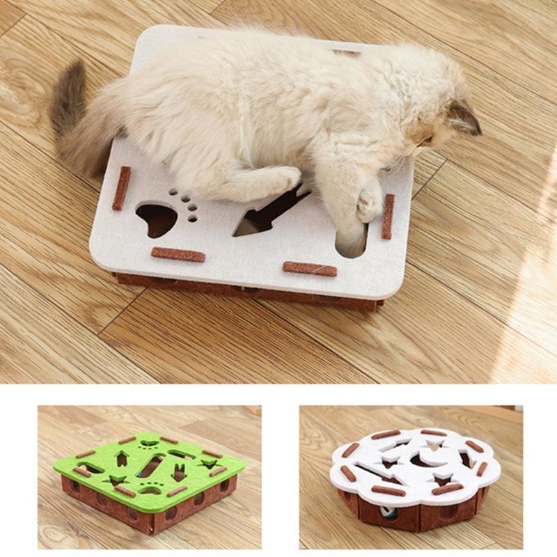 Stimulates Curiosity Felt Puzzle Toy Cats Chew Resistant Durable With Multiple Holes And 2 Bells Ball