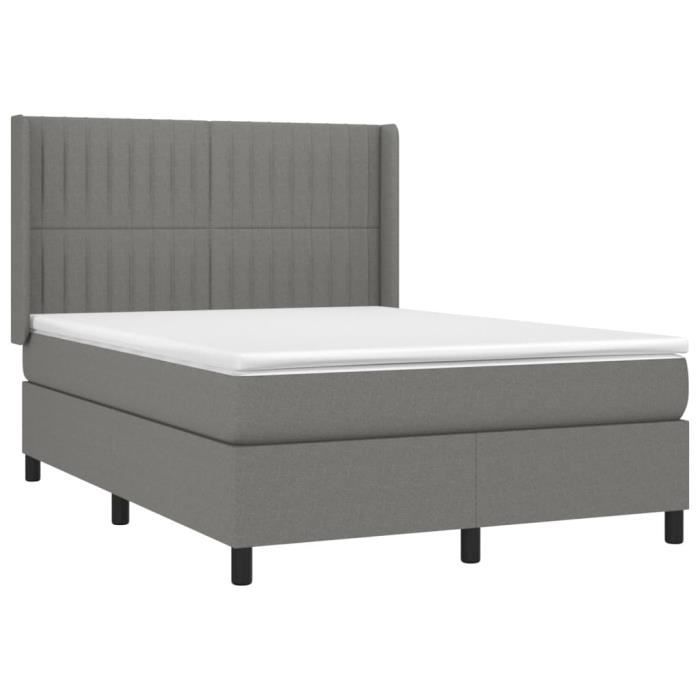 3131586 vidaXL Lit à sommier tapissier avec matelas Gris foncé 140x190cm Tissu
