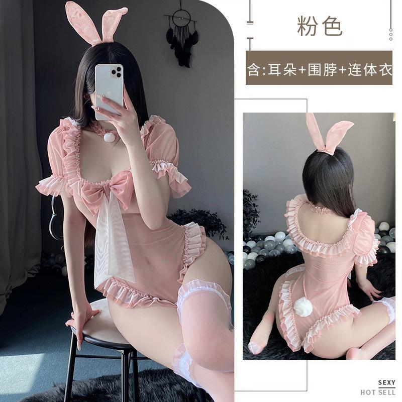 Womens Sexy Cosplay Maid Bunny Girl Costume Leather Anime Lingerie Kawaii Lingerie Rabbit Outfit One Piece with Ears Halloween