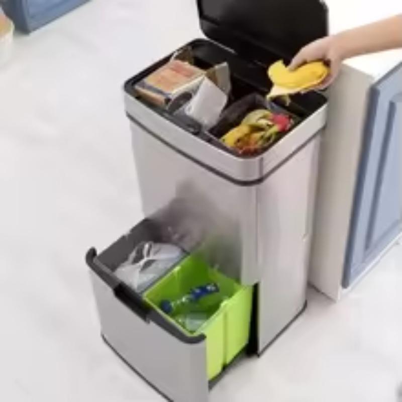 Automatic Sensor Trash Can Smart Stainless Steel Trash Bin Luxury Large Capacity Litter Bin Rectangular Kitchen Dustbin with Lid